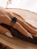 Retro Gothic Jewellery Resin Flower Open Cuff Finger Ring Antique