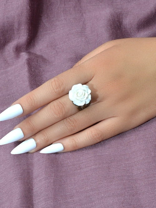 Retro Gothic Jewellery Resin Flower Open Cuff Finger Ring Antique