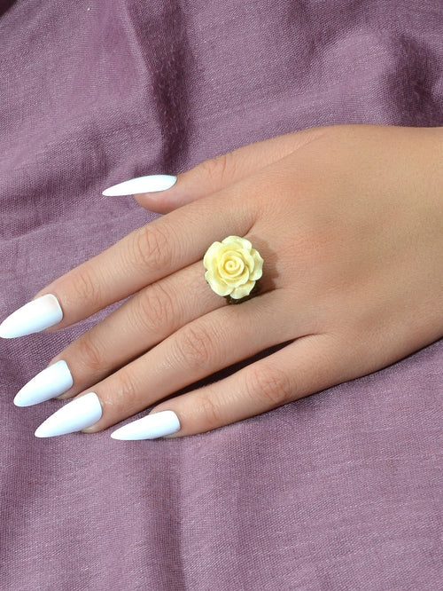 Retro Gothic Jewellery Resin Flower Open Cuff Finger Ring Antique