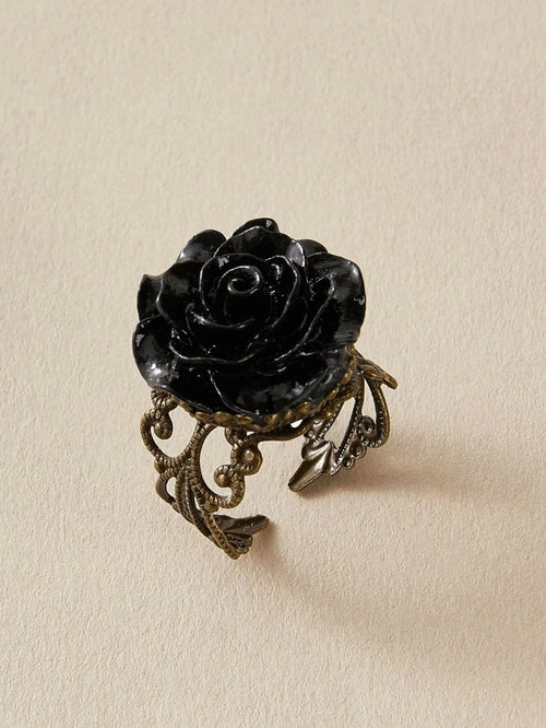 Retro Gothic Jewellery Resin Flower Open Cuff Finger Ring Antique