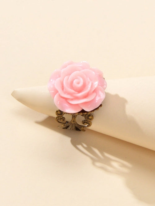 Retro Gothic Jewellery Resin Flower Open Cuff Finger Ring Antique