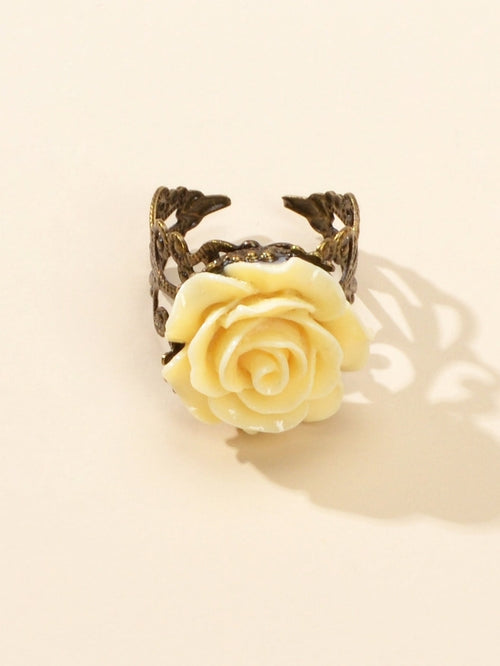 Retro Gothic Jewellery Resin Flower Open Cuff Finger Ring Antique