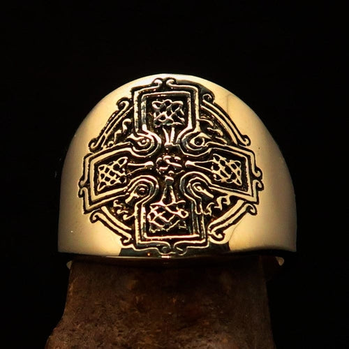 Excellent crafted Men's Celtic Runes Cross Pinky Ring - antiqued Brass