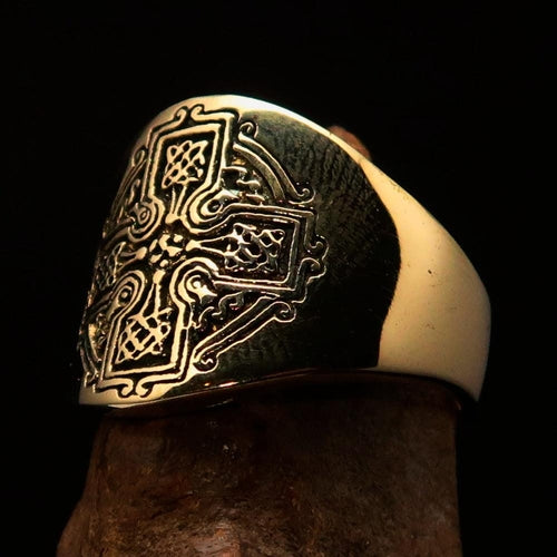Excellent crafted Men's Celtic Runes Cross Pinky Ring - antiqued Brass