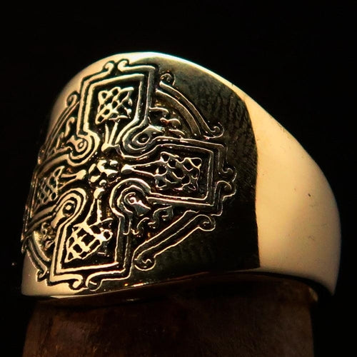 Excellent crafted Men's Celtic Runes Cross Pinky Ring - antiqued Brass