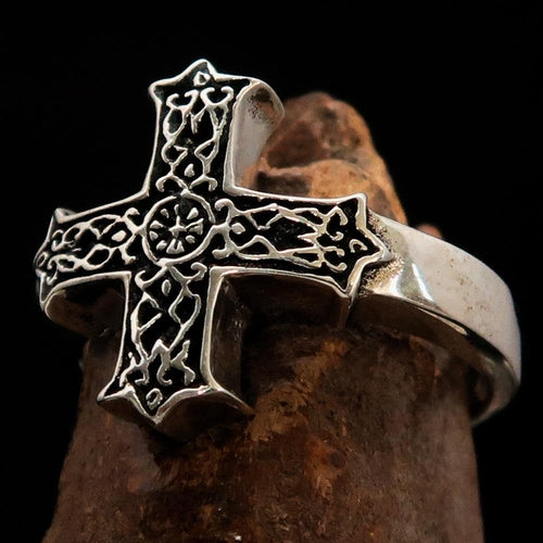 Excellent crafted Men's ornamental Celtic Cross Ring - antiqued