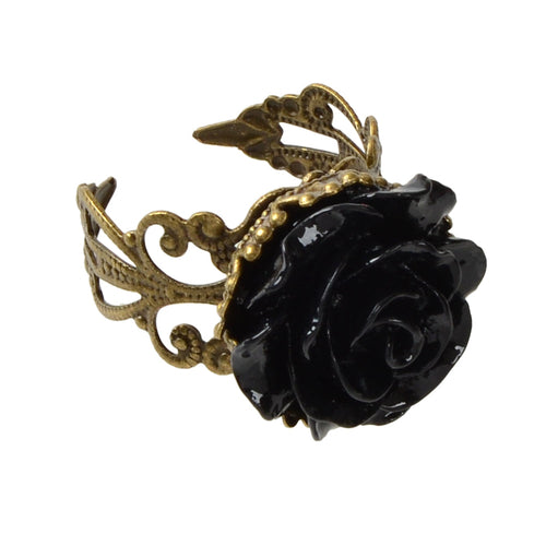 Retro Gothic Jewellery Resin Flower Open Cuff Finger Ring Antique